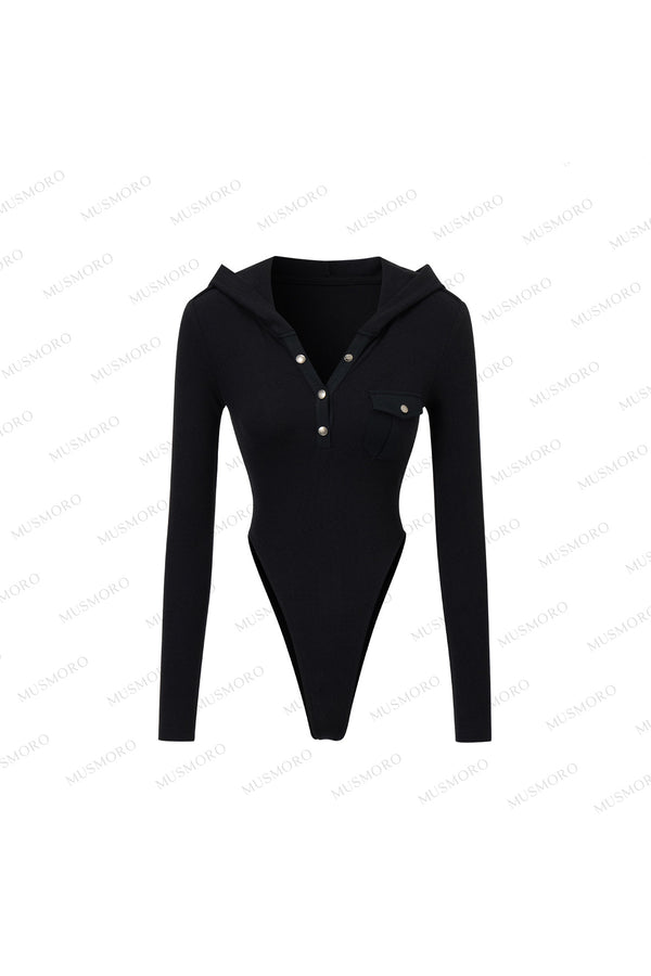 Brushed Ribbed Hooded Cutout Top