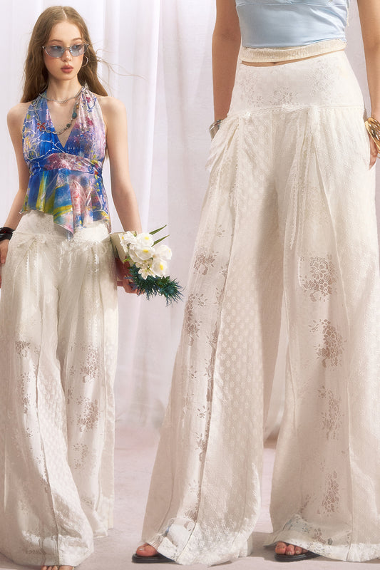 Baumwollhose mit floraler Spitze und weitem Bein