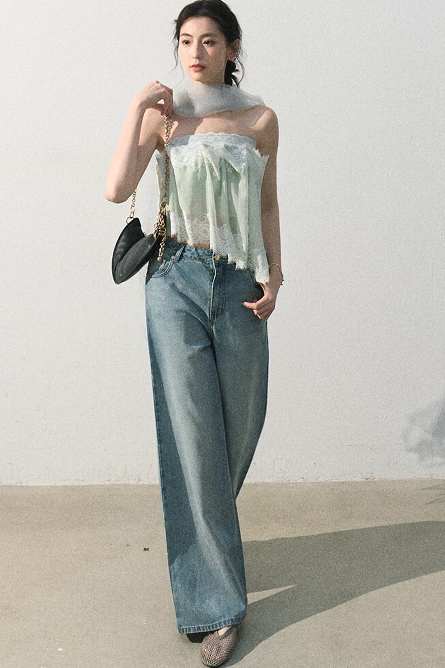 Mint Lace Off-Shoulder Top