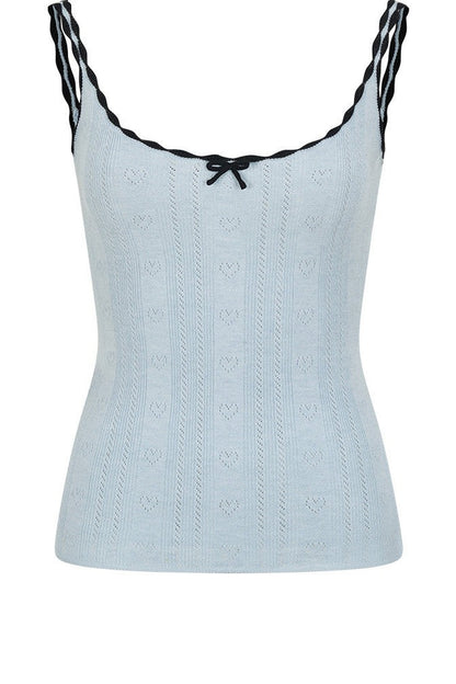Heart Hollow Ruffle Knit Camisole And Cardigan Set-Up