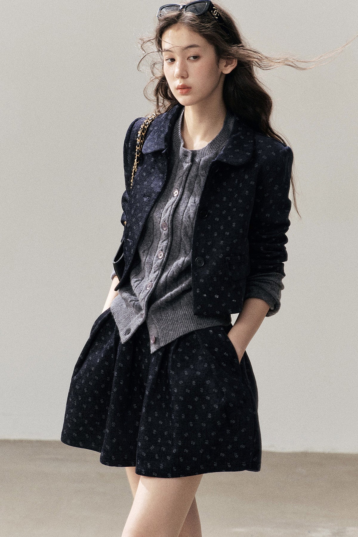 Chenille Floral Jacket, Skirt and Top Set-Up