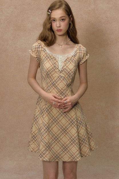Clear Sky Plaid Lace Dress