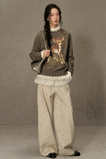 Deer Jacquard Pullover Sweater