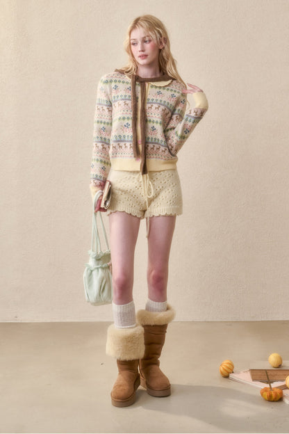 Reindeer Fair Isle Doll Collar Short Cardigan