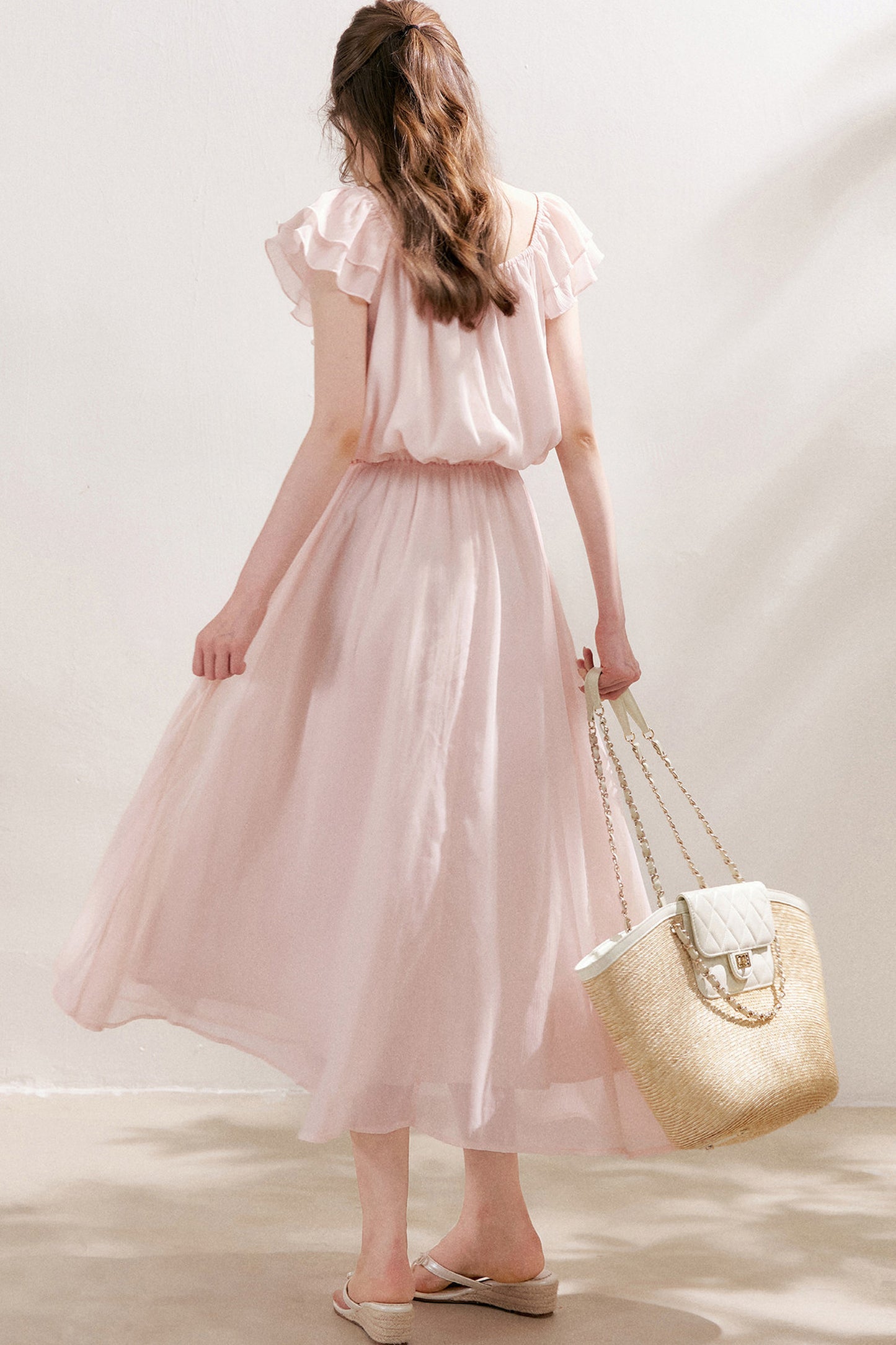 3D Floral Chiffon Flutter Sleeve Dress
