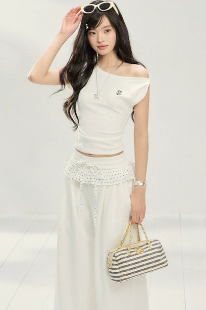 Knot Detail Off-Shoulder Short Sleeve Sweatshirt