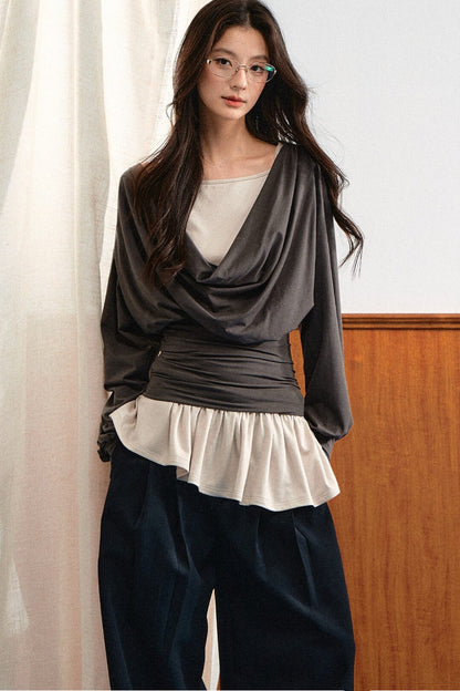 Draped Ruched Blouse and Inner Top Set-Up