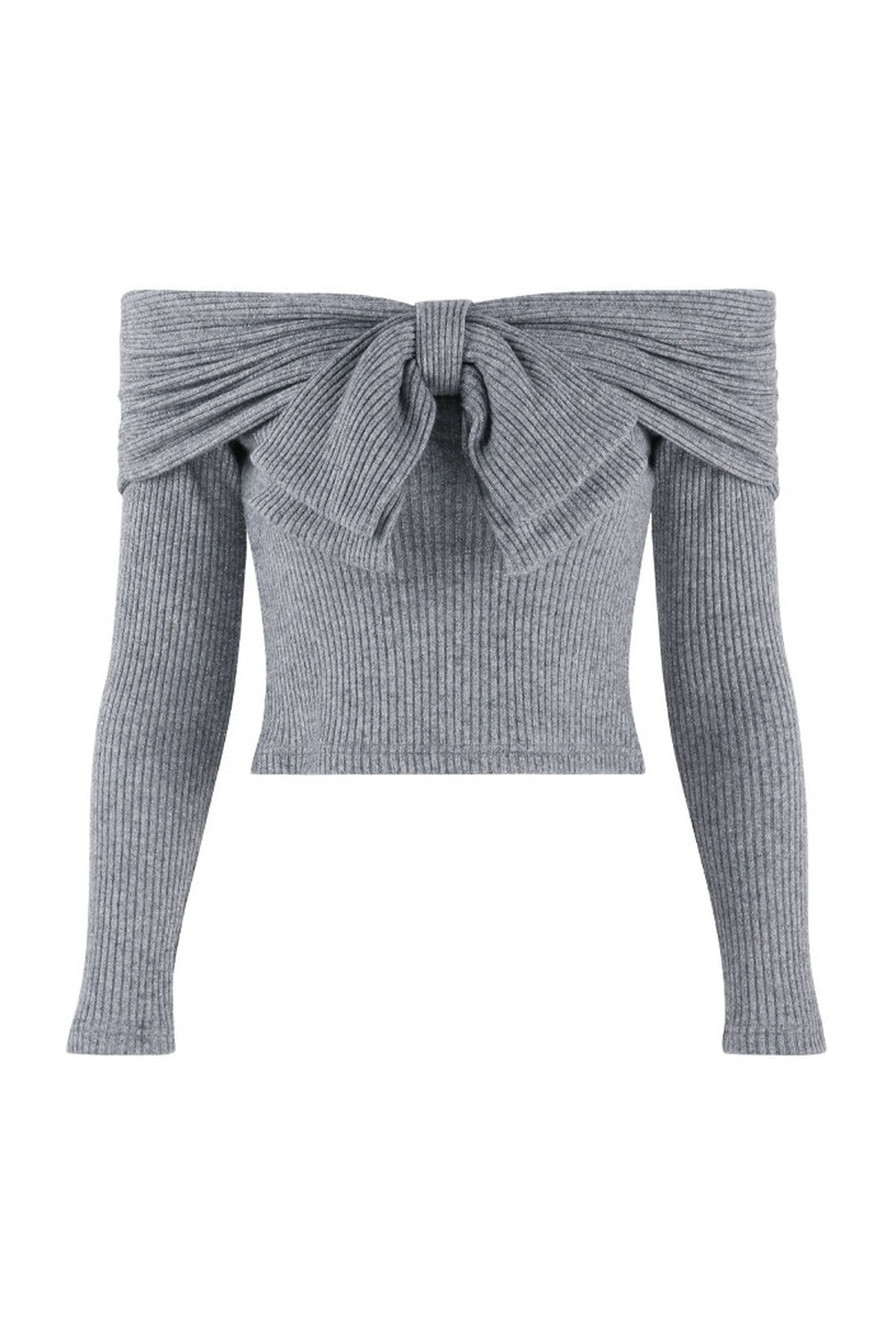 Off-Shoulder Bow Knit Pullover