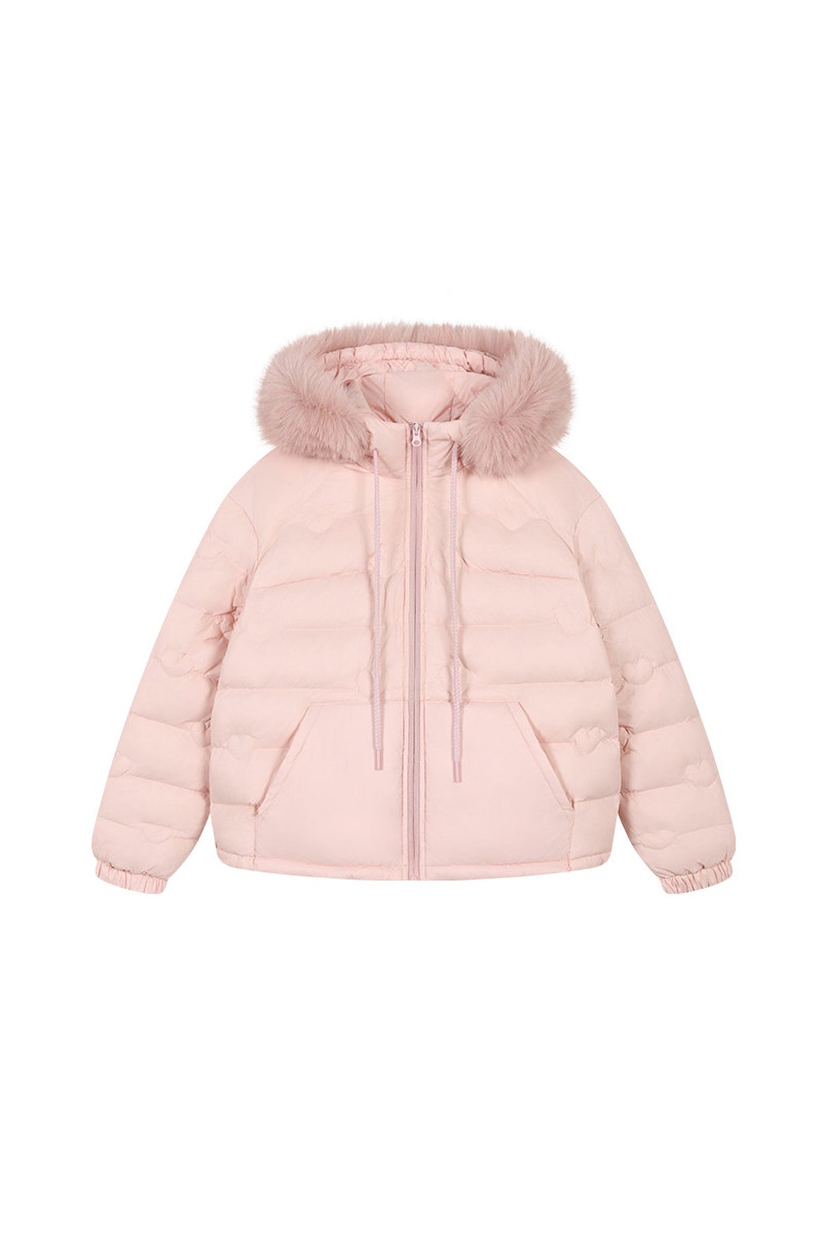 Heart Quilted Fur Collar Hooded Jacket