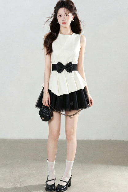 Bowknot Peplum Top and Tulle Skirt Set-Up