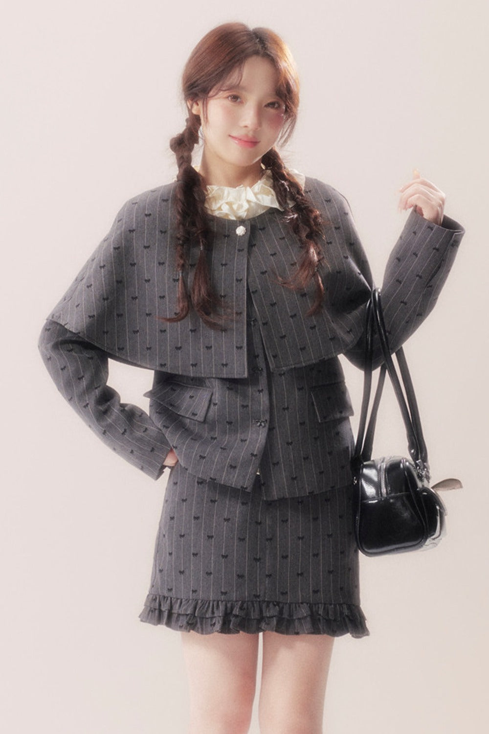 Shawl Cape Coat With Skirt and Top Set-Up