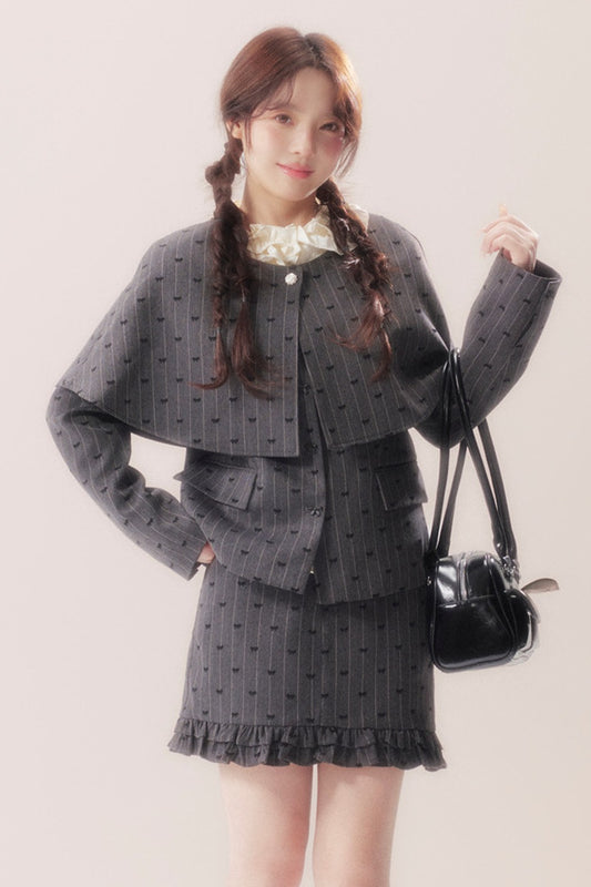 Shawl Cape Coat With Skirt and Top Set-Up