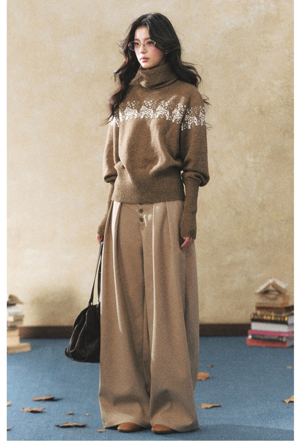 Khaki Wide-Leg Casual Pants