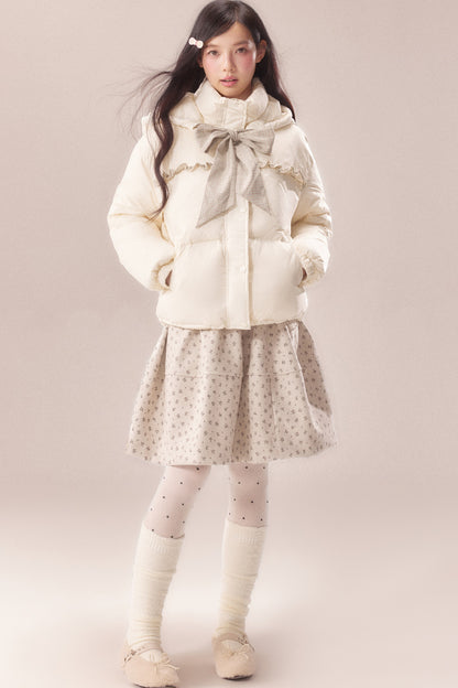 Plaid Bow Lace Short Down Jacket