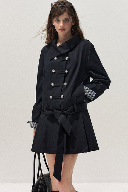 Navy Blue Napoleon Buckle Trench Coat