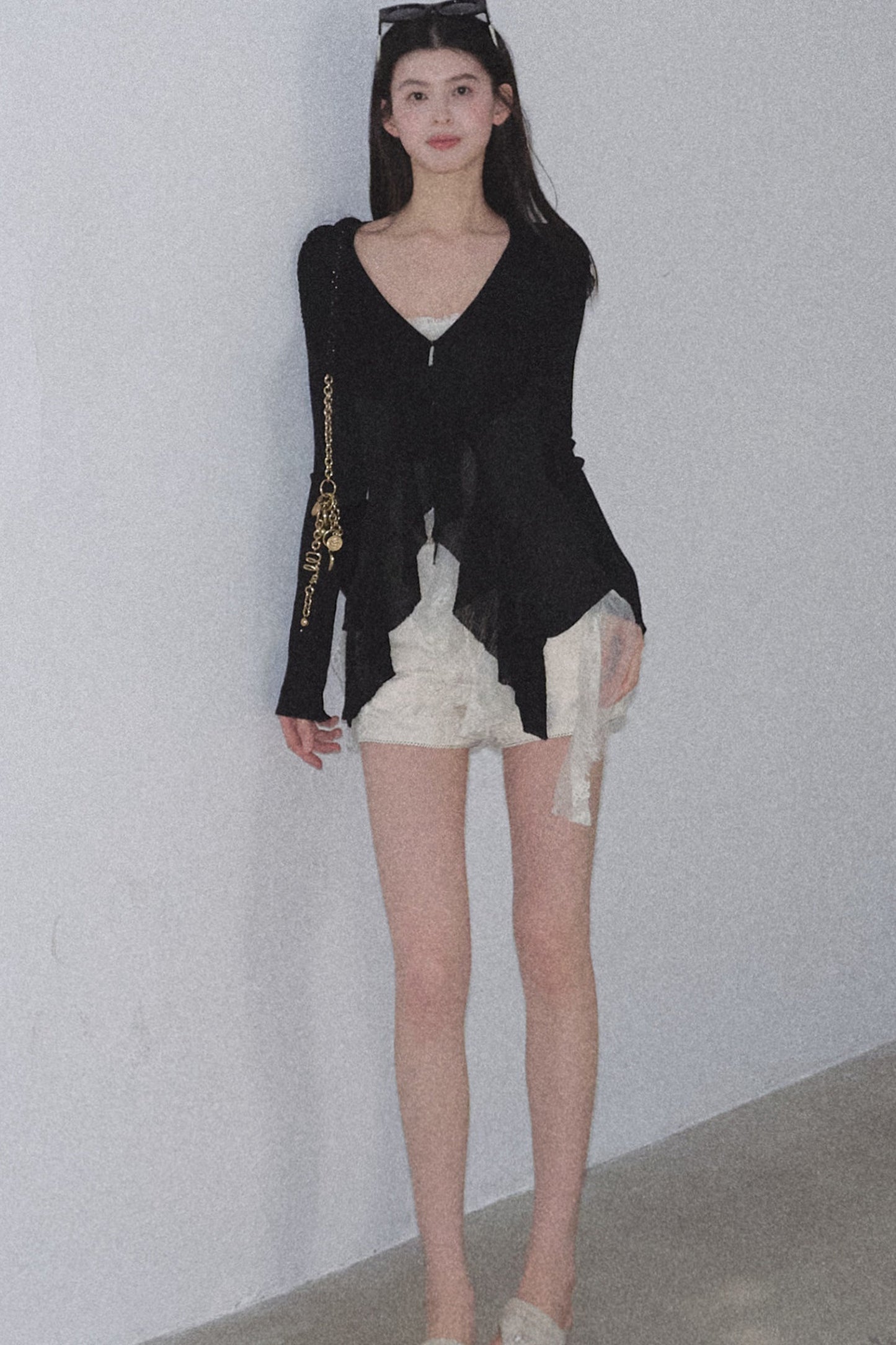 Shimmer V-Neck Long-Sleeve Blouse Top