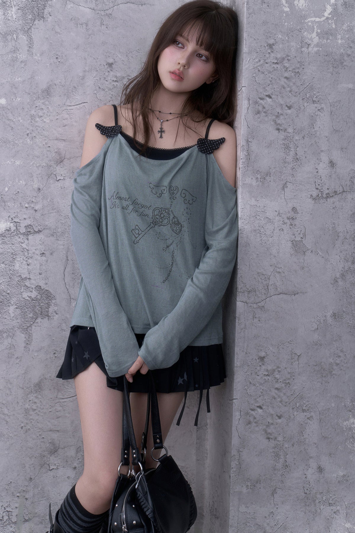 Layered-Look Draped Collar Knit Top