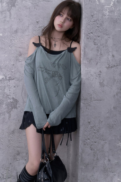 Layered-Look Draped Collar Knit Top