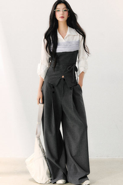 Lapel Faux Two-Piece Tie Shirt