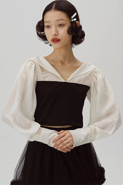 Black and White Color-Block Blouse