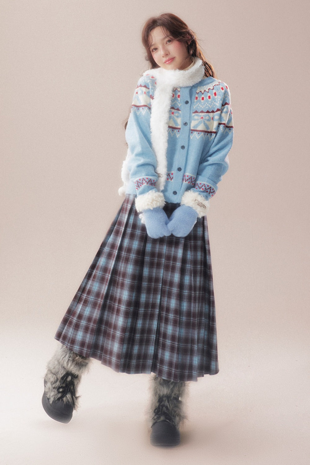 Bowknot Fair Isle Sweater Cardigan
