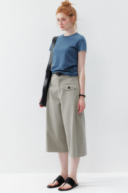 Smoky Gray Cotton Wide-Leg Cargo Pants