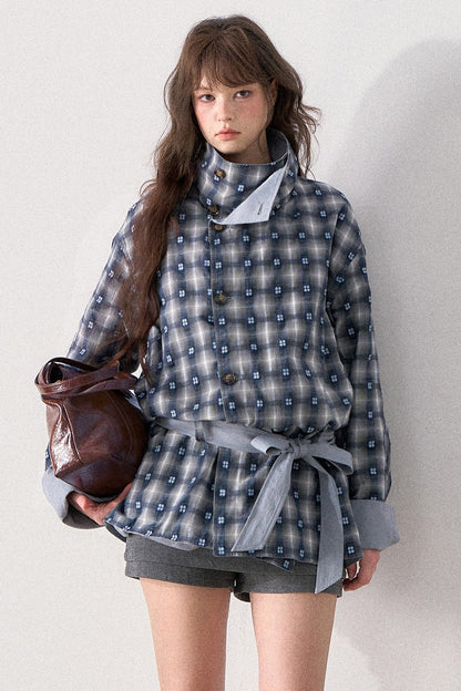 Mint Plaid Patchwork Trench Coat