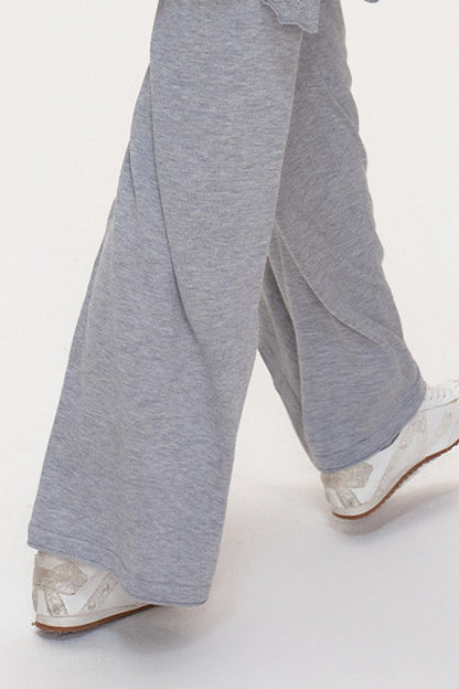 Wool Blend Off-Shoulder Lace Bow Knit Sweater and Pants Set-Up
