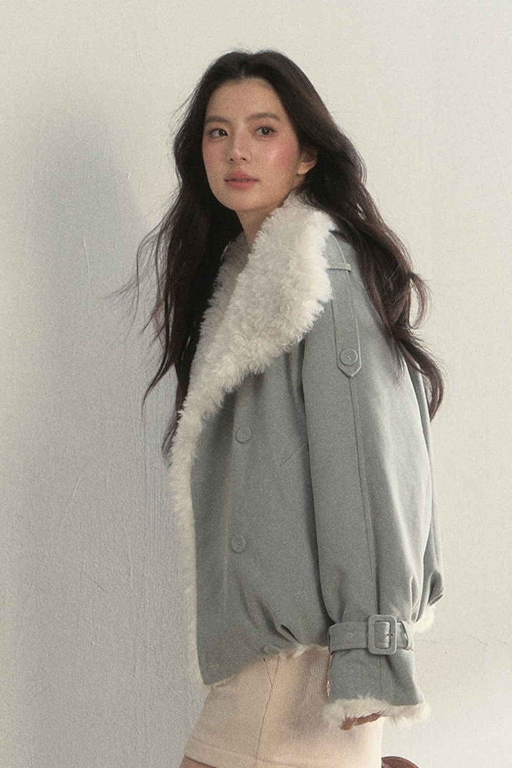Chaqueta parka de borreguito sintético, mullida y cruzada