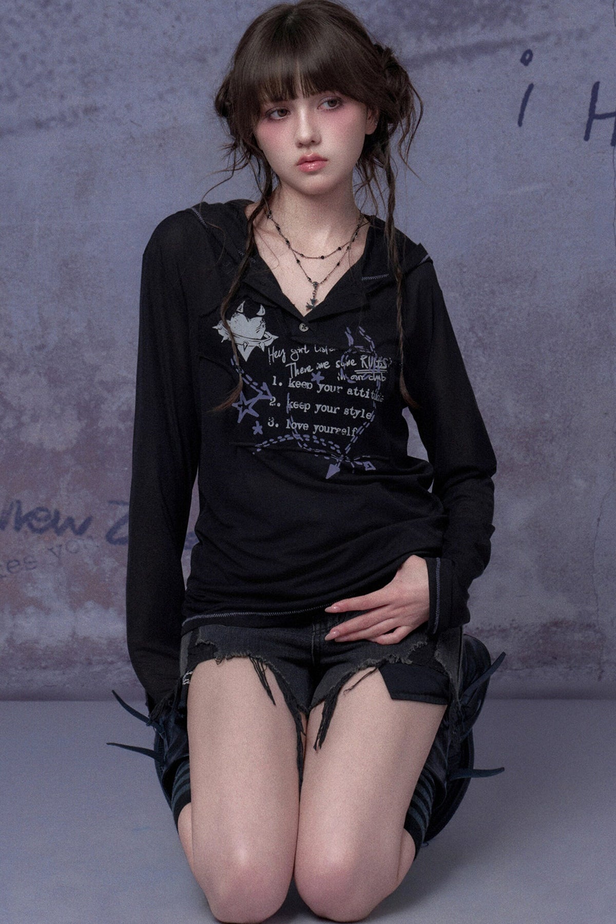 Street Graffiti Mesh Hooded Top
