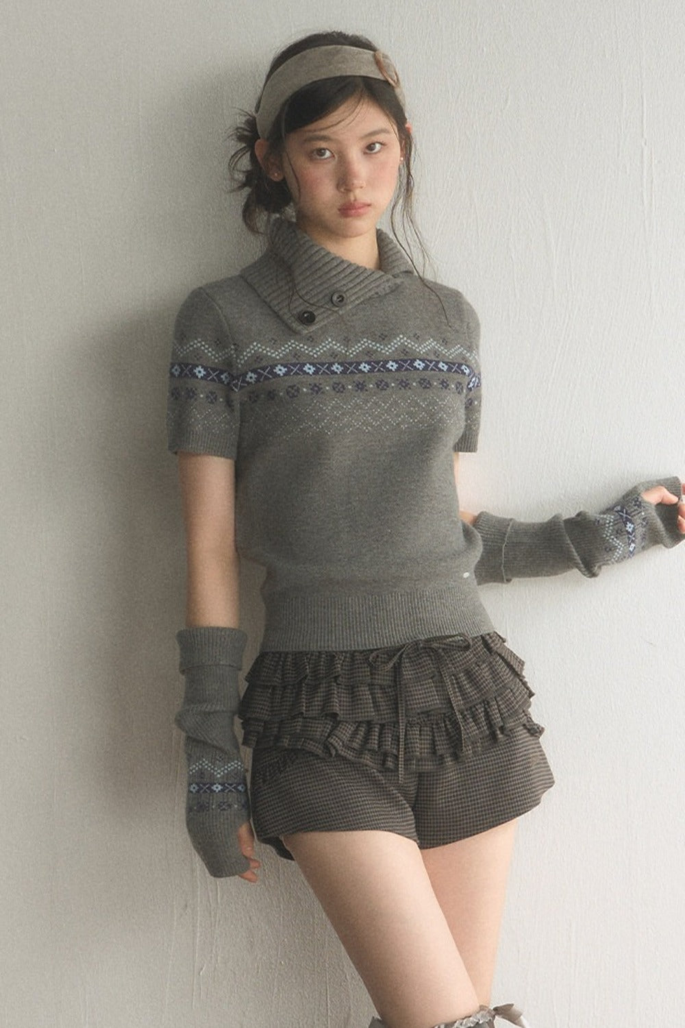 Top a maglia jacquard Fair Isle con revers