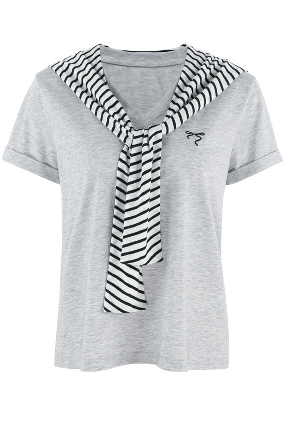 Loose Short-Sleeved Striped Shawl T-Shirt and Denim Skirt Set-Up