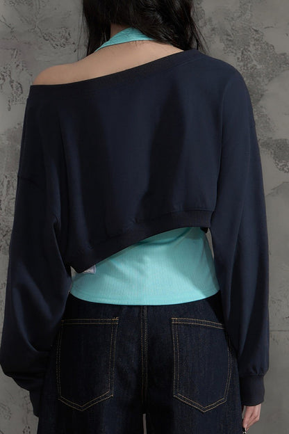 Off-Shoulder Halter Sweatshirt and Pants Set-Up