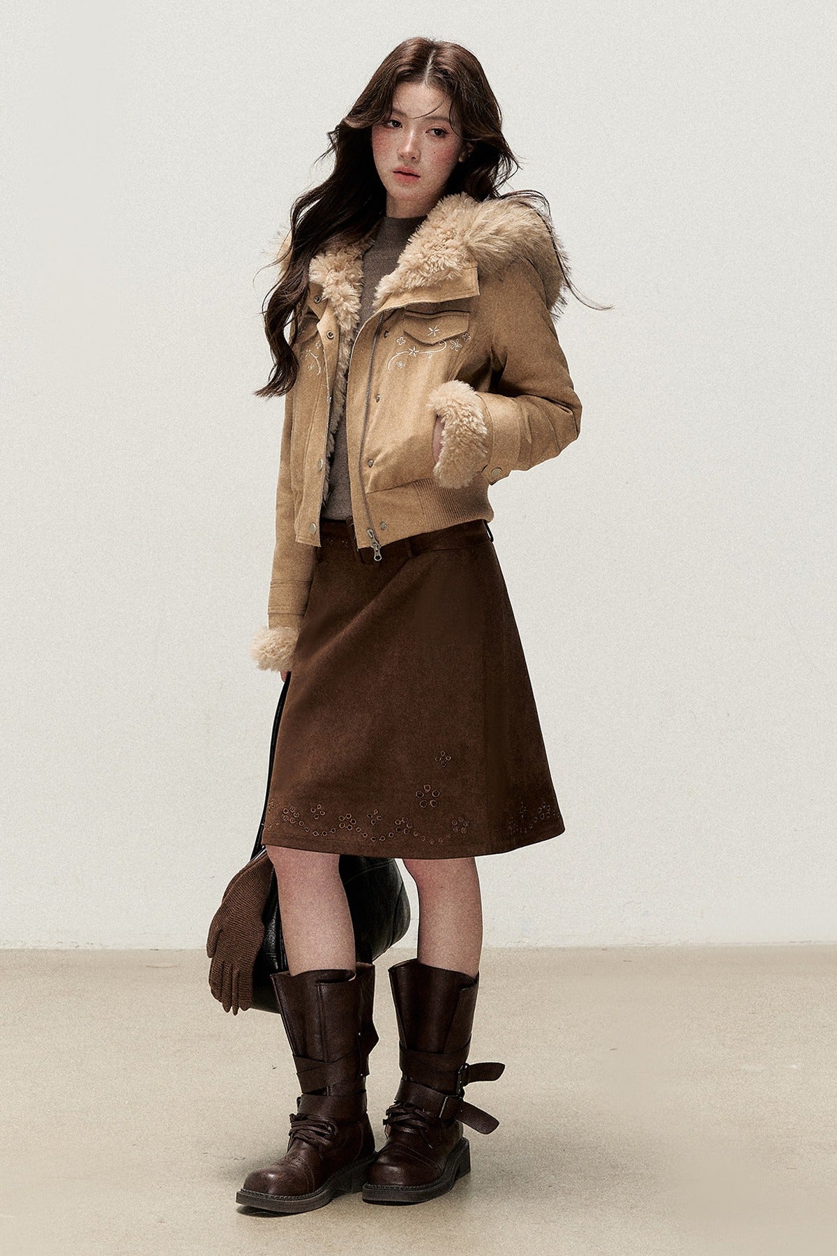 Embroidered Suede Fleece-Lined Jacket