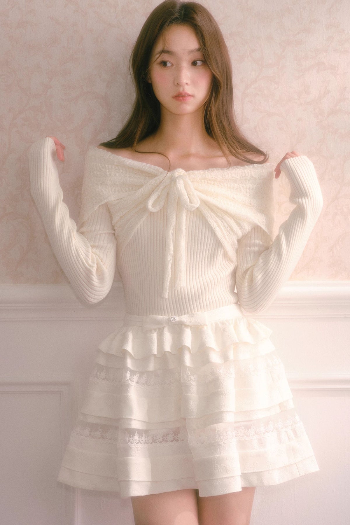Rose Jacquard Lace Layered Skirt