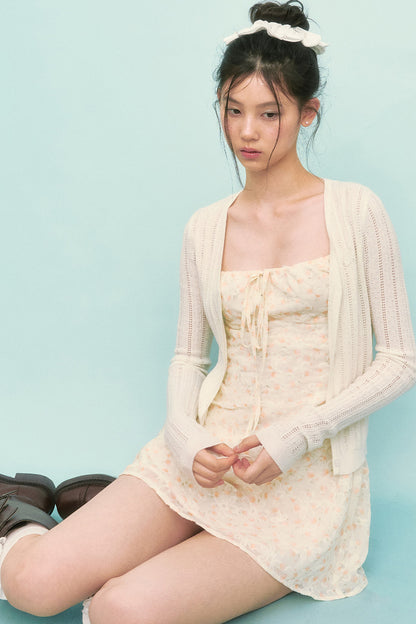 Floral Camisole Dress and Knit Cardigan Set-Up