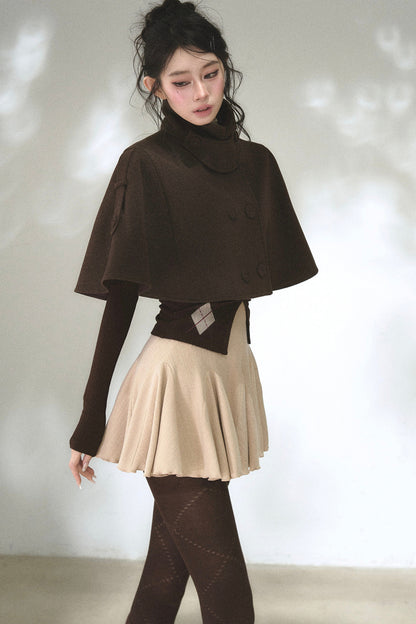 Double-Breasted Wool Blend Cape