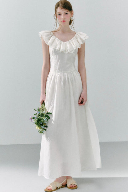 Long Green Linen Blend Dress