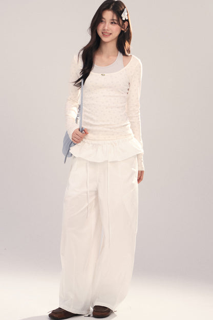 Large U-Neck Floral Long-Sleeve Base T-Shirt Set-Up