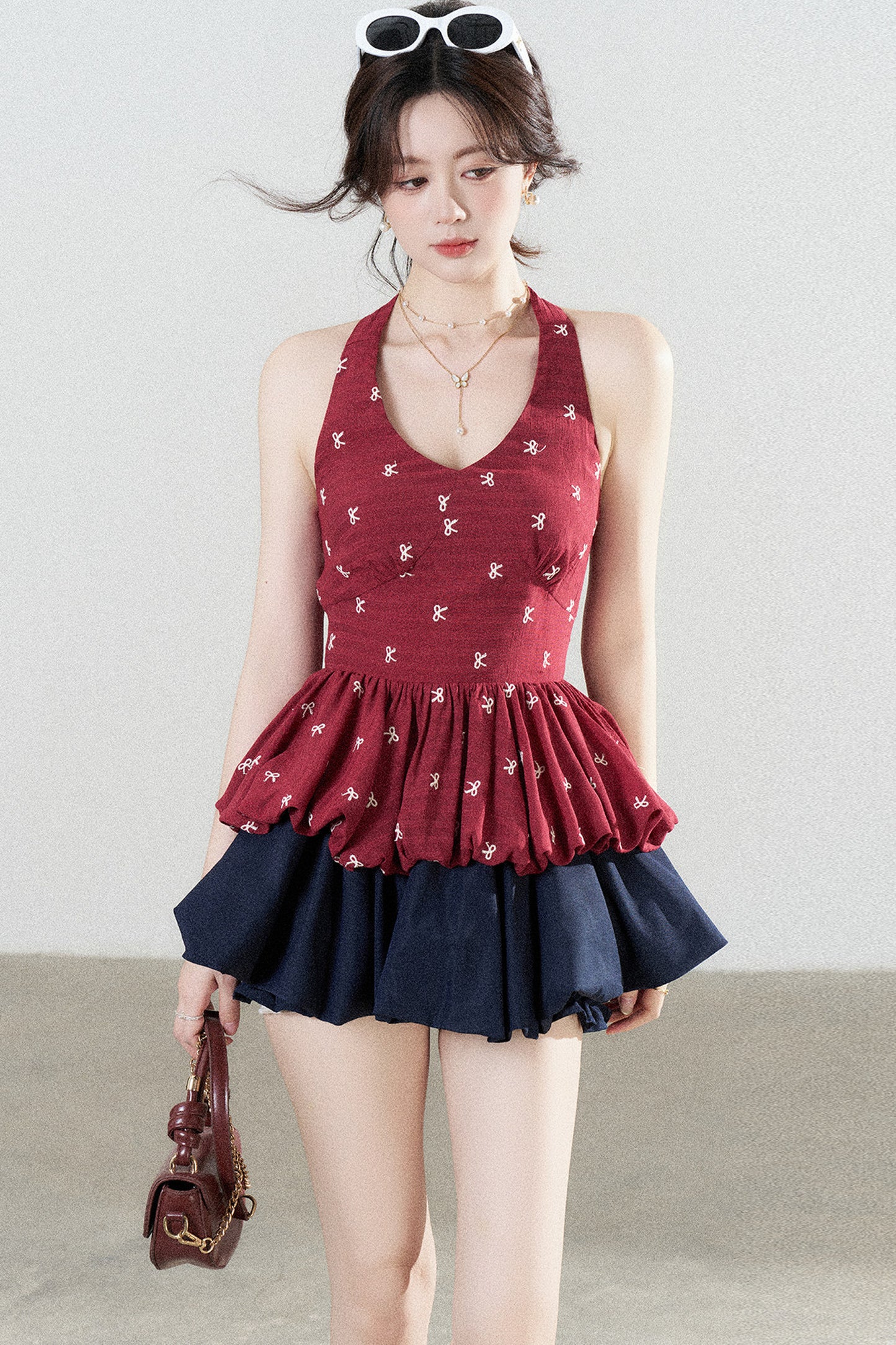 Red Halter Peplum Top