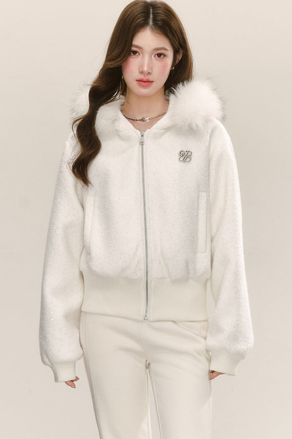 White Zip Hooded Jacket