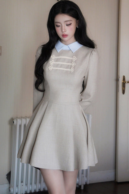 Lapel Long Sleeve Layered-Look Dress