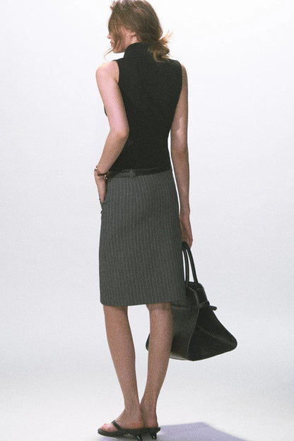 Slim-Fit Striped Pencil Skirt