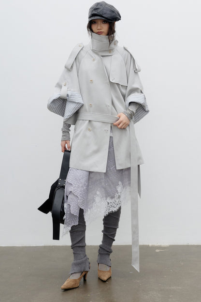 Silhouette Cape-Style Wide-Sleeve Trench Coat