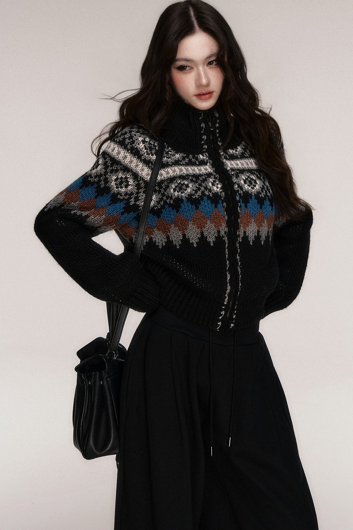 Short Icelandic Jacquard Zip Cardigan