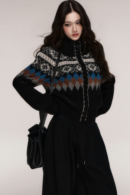 Short Icelandic Jacquard Zip Cardigan