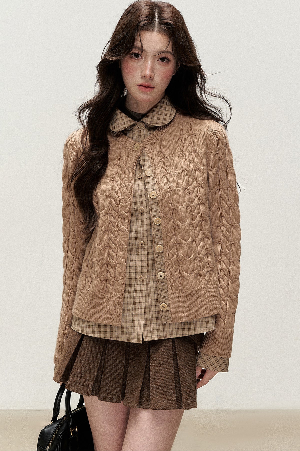 Plaid Layered-Look Knit Top