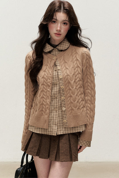 Plaid Layered-Look Knit Top