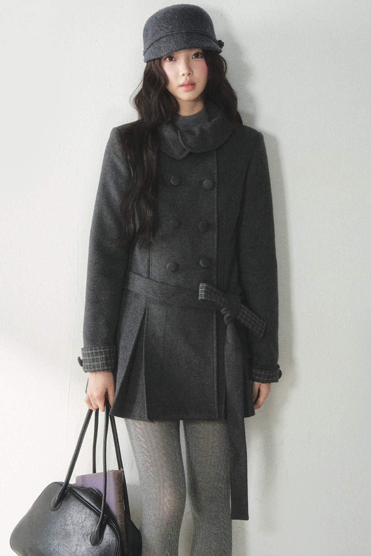 Plaid Collar Double-Breasted Wool Coat