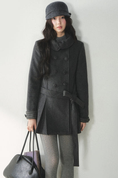 Plaid Collar Double-Breasted Wool Coat
